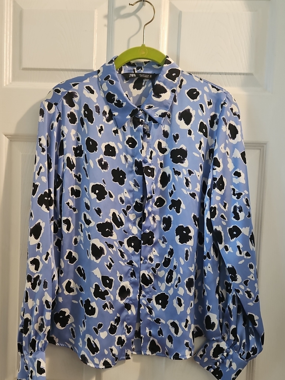 Zara Light Blue Floral Spot Button-Down Shirt